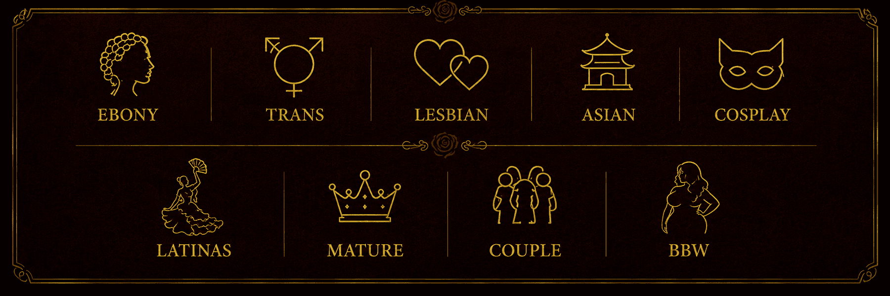 Crimson Rose rooms: Ebony, Trans, Lesbian, Asian, Cosplay, Latinas, Mature, Couple and BBW rooms